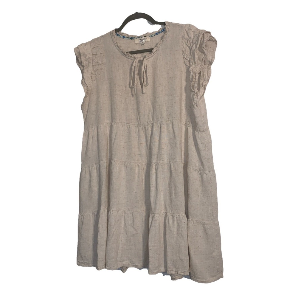 Umgee Dress XL Linen Blend Tiered Mini Boho Beige Ruffle Short Sleeve Summer - Picture 6 of 16